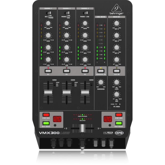 VMX300USB_P0A2S_Front_XL Behringer VMX300USB Professional 3-Channel DJ Mixer - Image 1